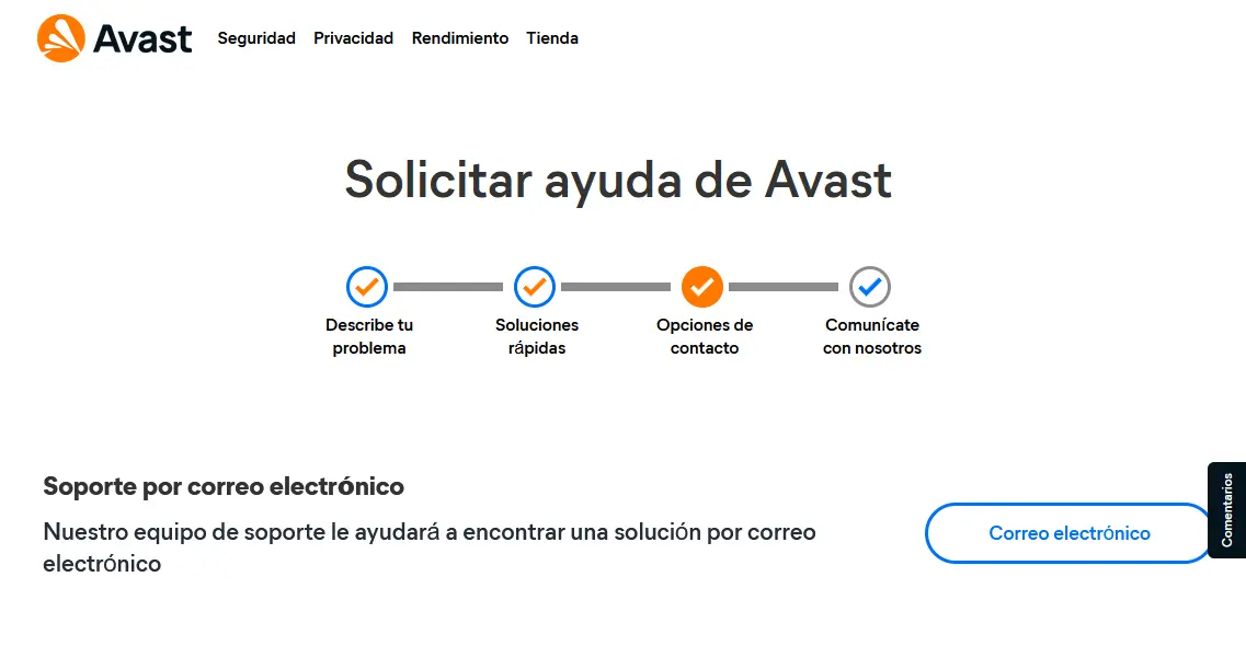 Paso 4. Formulario de solicitud de reembolso en avast.com